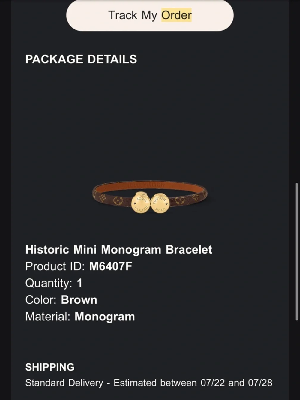 Louis Vuitton Brown Monogram Slim Bracelet with Gold Discs
